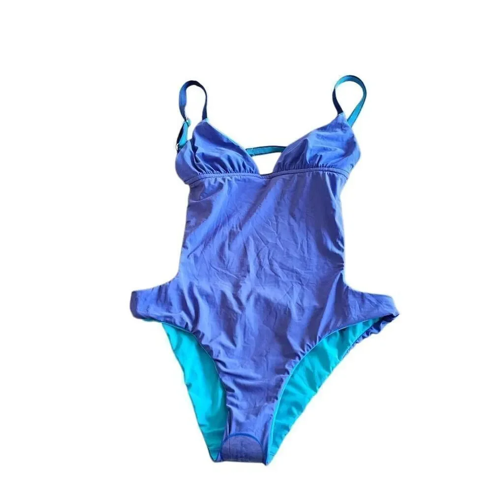 One pc Swimsuit reversible blue and purple fits S/M